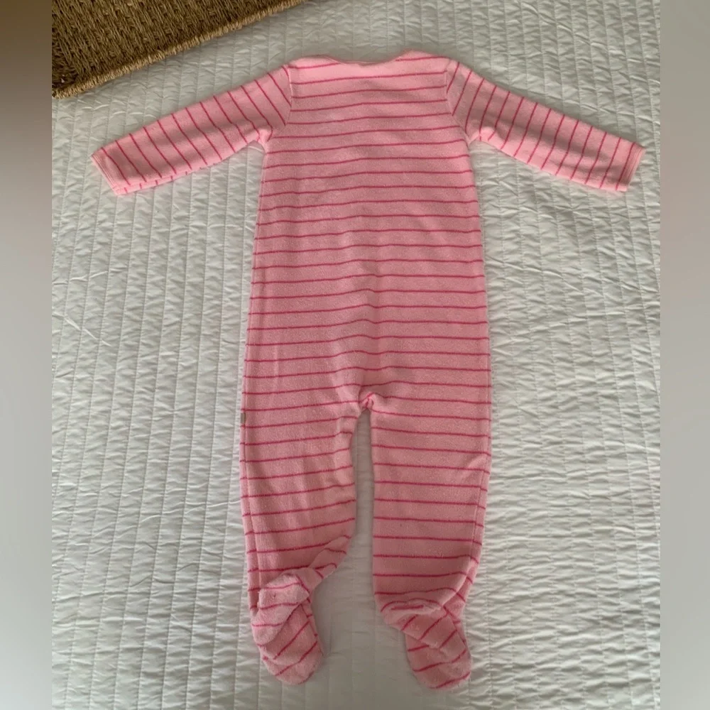 Vintage Oshkosh Baby Footed Sleeper Girls XXL 18M Pink Terry Cloth PJ Striped
